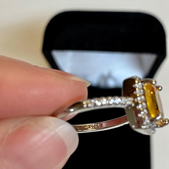 925 Sterling Silver Yellow Canary CZ Halo Ring - Picture 10 of 12